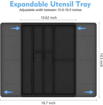 Fu Store Organizador de cajones de cubiertos, bandeja expandible para utensilios de cocina, cubiertos y cubiertos 