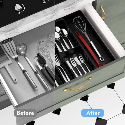 Fu Store Organizador de cajones de cubiertos, bandeja expandible para utensilios de cocina, cubiertos y cubiertos 