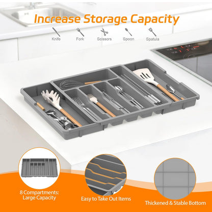iDavosic.ly Organizador de cajones de cubiertos, bandeja de utensilios expandible para cajones de cocina 