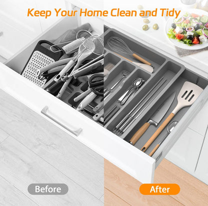 iDavosic.ly Organizador de cajones de cubiertos, bandeja de utensilios expandible para cajones de cocina 