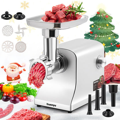 Picadora de carne eléctrica de 2800 W Max con hoja de acero inoxidable y 3 platos, 3 rellenos de salchichas 