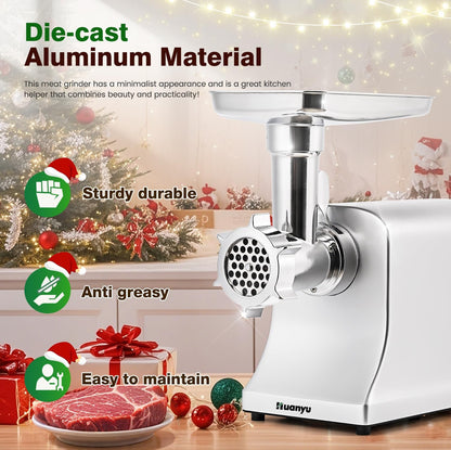 Picadora de carne eléctrica de 2800 W Max con hoja de acero inoxidable y 3 platos, 3 rellenos de salchichas 