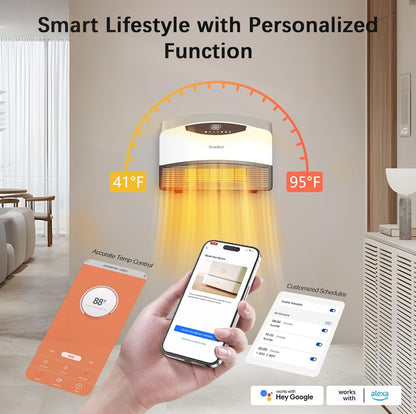 GiveBest Calentador de pared inteligente con WiFi y control remoto, calentador de espacio de 1500 W 
