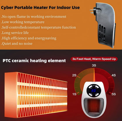 Calentador de enchufe cibernético para pared, calentador eléctrico portátil remoto de 450 W con termostato ajustable programable, 