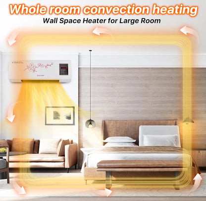 Calentador de pared, calentador eléctrico para dormitorio, calentador eléctrico de 1400 W, pantalla LED, termostato ajustable 