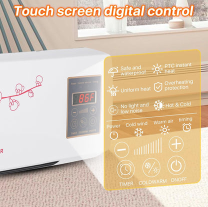 Calentador de pared, calentador eléctrico para dormitorio, calentador eléctrico de 1400 W, pantalla LED, termostato ajustable 