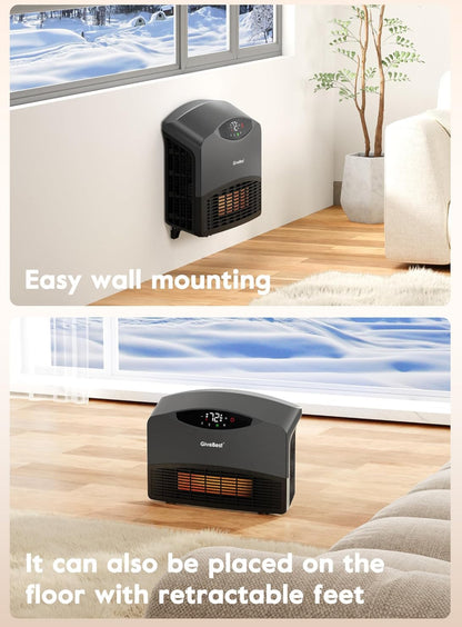 GiveBest Calentador de pared inteligente con WiFi y control remoto, calentador de espacio de 1500 W para dormitorio, calentador de piso o pared 