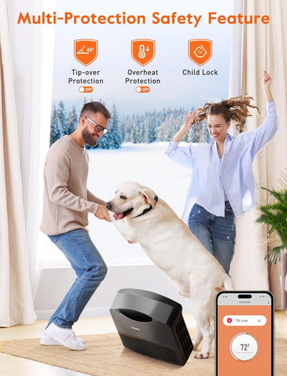 GiveBest Calentador de pared inteligente con WiFi y control remoto, calentador de espacio de 1500 W para dormitorio, calentador de piso o pared 