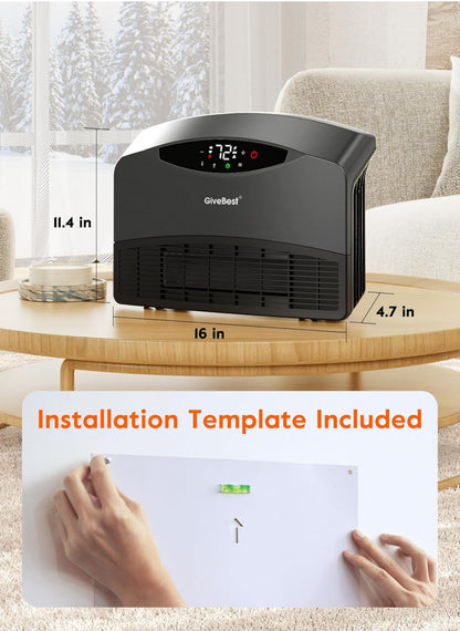GiveBest Calentador de pared inteligente con WiFi y control remoto, calentador de espacio de 1500 W para dormitorio, calentador de piso o pared 