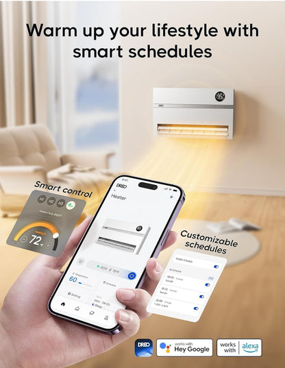 Calentador de pared inteligente, calentador eléctrico para dormitorio de 1500 W, oscilación vertical de 120°, termostato ajustable, control remoto, temporizador de 24 horas 