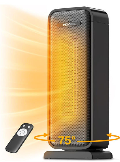 Calentador de espacio para interiores con oscilación de 75° y control remoto, calentador portátil 