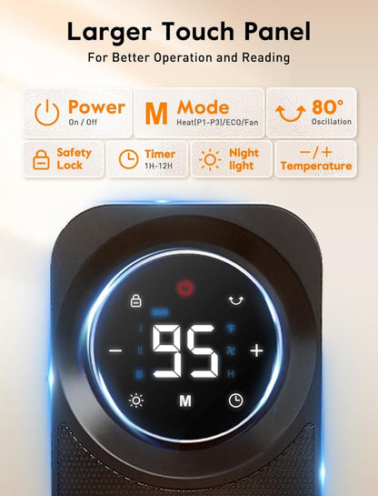 Calentadores de espacio con panel táctil para uso en interiores, calentador eléctrico de calentamiento rápido de 1500 W 
