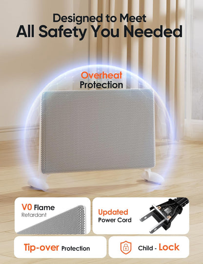 Calentador de espacio infrarrojo de mica para uso en interiores, calentador de panel eléctrico de 1500 W con termostato de programa, control de aplicación Wifi 