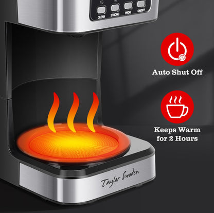 Cafetera programable de 12 tazas, cafetera de goteo regular y fuerte para el hogar y la oficina