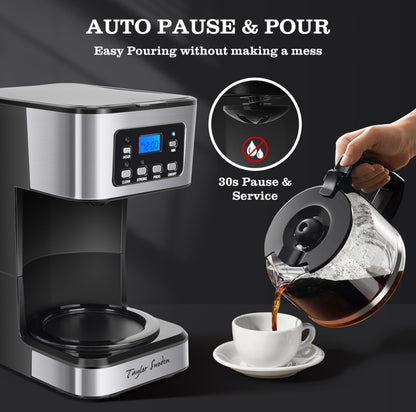 Cafetera programable de 12 tazas, cafetera de goteo regular y fuerte para el hogar y la oficina
