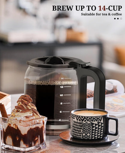 Cafetera programable de 14 tazas con filtro reutilizable y mantener la placa caliente