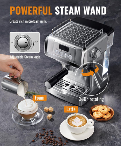SHARDOR Máquina de café expreso de 20 bares, café expreso profesional con espumador de leche 