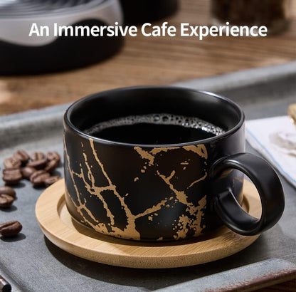 Taza de café expreso de porcelana con platillo y soporte de metal, 6 onzas líquidas apilables de cerámica Demitasse