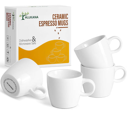 Juego de 4 tazas de café pequeñas de porcelana de 3.5 onzas, tazas Demitasse blancas perfectas para máquina de café espresso