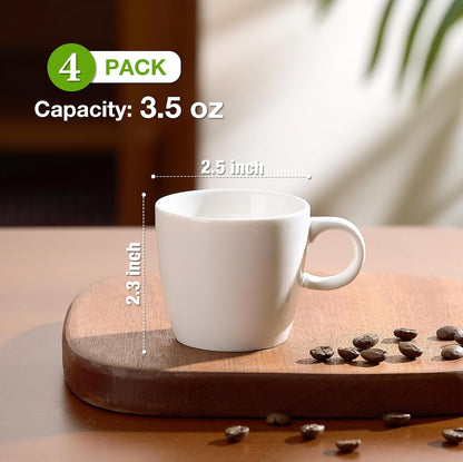 Juego de 4 tazas de café pequeñas de porcelana de 3.5 onzas, tazas Demitasse blancas perfectas para máquina de café espresso
