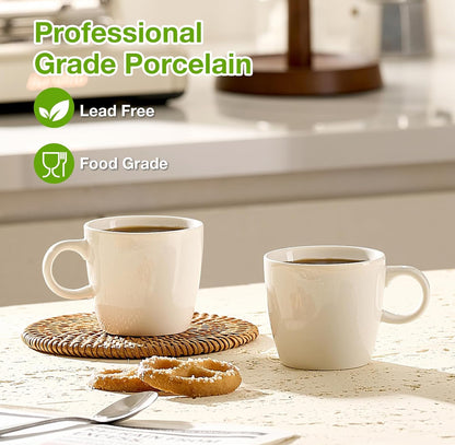 Juego de 4 tazas de café pequeñas de porcelana de 3.5 onzas, tazas Demitasse blancas perfectas para máquina de café espresso