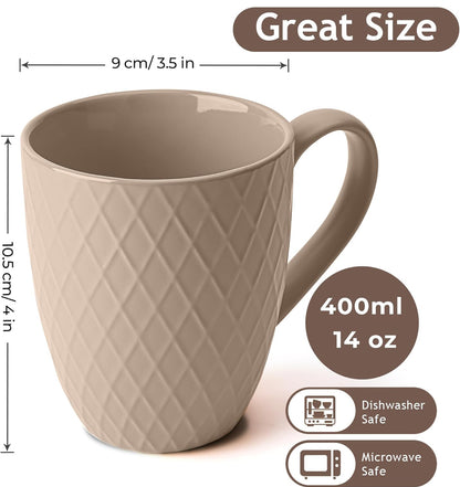 Juego de 6 tazas de café / Tazas de café - Tazas de cerámica de 6 x 14 onzas - Tazas de café grandes - Aptas para microondas y lavavajillas - Colección Palmanova 