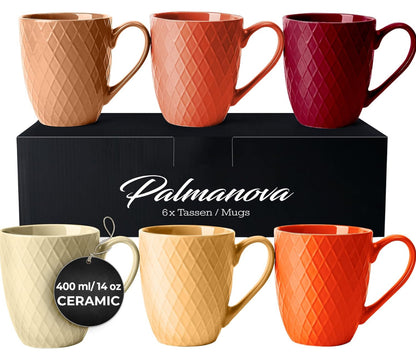 Juego de 6 tazas de café / Tazas de café - Tazas de cerámica de 6 x 14 onzas - Tazas de café grandes - Aptas para microondas y lavavajillas - Colección Palmanova 