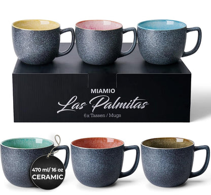 Juego de tazas de café de 6 x 16 onzas/tazas de café de gres grandes/modernas tazas de café - Colección Las Palmitas 