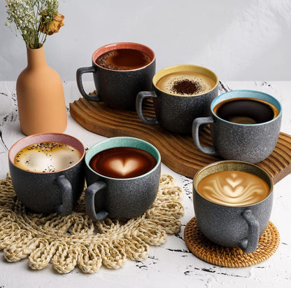 Juego de tazas de café de 6 x 16 onzas/tazas de café de gres grandes/modernas tazas de café - Colección Las Palmitas 