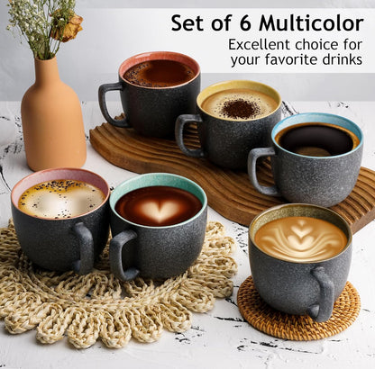 Juego de tazas de café de 6 x 16 onzas/tazas de café de gres grandes/modernas tazas de café - Colección Las Palmitas 