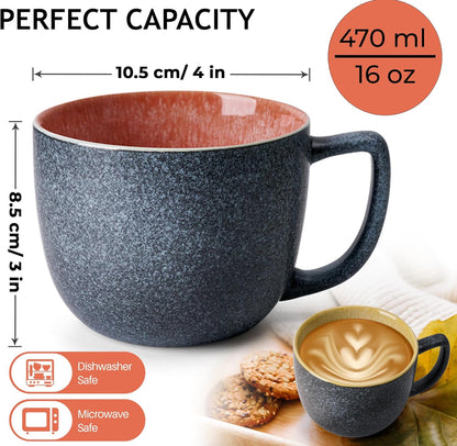 Juego de tazas de café de 6 x 16 onzas/tazas de café de gres grandes/modernas tazas de café - Colección Las Palmitas 