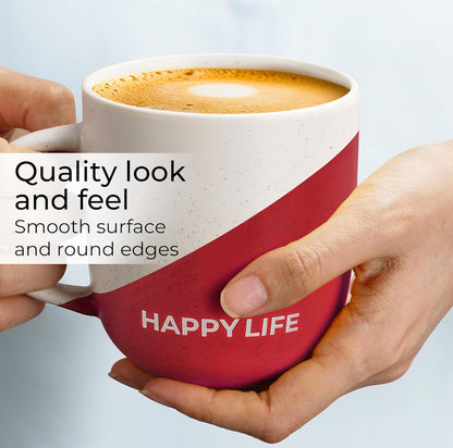 Juego de 4 tazas de café inspiradoras de 10 onzas con refranes/regalos para esposa, marido, mujeres, hombres, familia, amigos, microondas y lavavajillas (vida feliz)