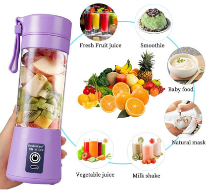Licuadora portátil, mini licuadora eléctrica USB para batidos y batidos, jugo, 12.8 fl oz, seis cuchillas 