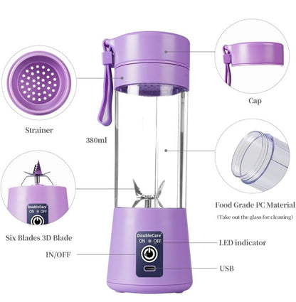 Licuadora portátil, mini licuadora eléctrica USB para batidos y batidos, jugo, 12.8 fl oz, seis cuchillas 