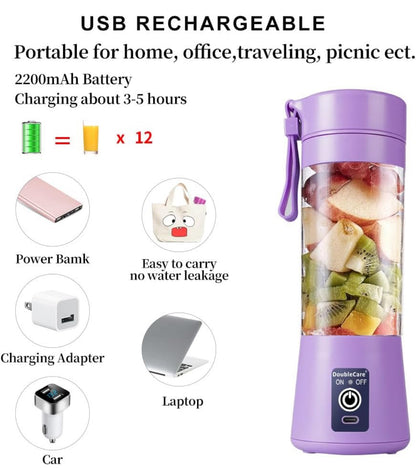 Licuadora portátil, mini licuadora eléctrica USB para batidos y batidos, jugo, 12.8 fl oz, seis cuchillas 