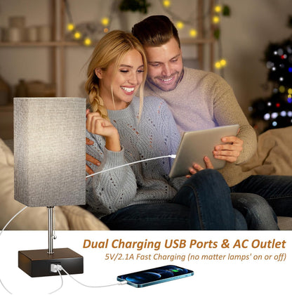Lámpara pequeña de mesa de temperatura de 3 colores con puerto USB y toma de corriente alterna para lámparas con pantalla 
