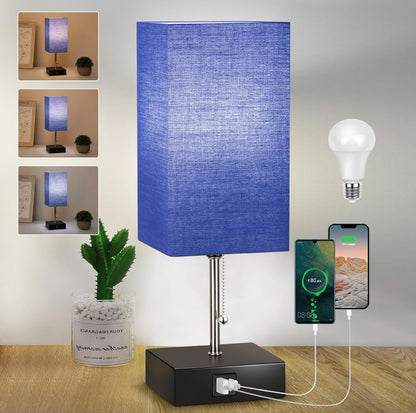 Lámpara pequeña de mesa de temperatura de 3 colores con puerto USB y toma de corriente alterna para lámparas con pantalla 
