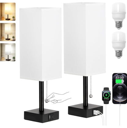 Juego de 2 lámparas de noche, color blanco, 3 temperaturas de color, carga USB, luz nocturna con cadena de tracción 