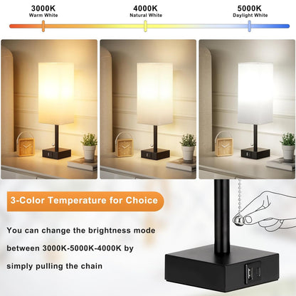 Juego de 2 lámparas de noche, color blanco, 3 temperaturas de color, carga USB, luz nocturna con cadena de tracción 