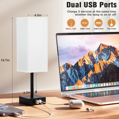 Juego de 2 lámparas de noche, color blanco, 3 temperaturas de color, carga USB, luz nocturna con cadena de tracción 