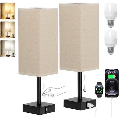 Juego de 2 lámparas de noche, color blanco, 3 temperaturas de color, carga USB, luz nocturna con cadena de tracción 