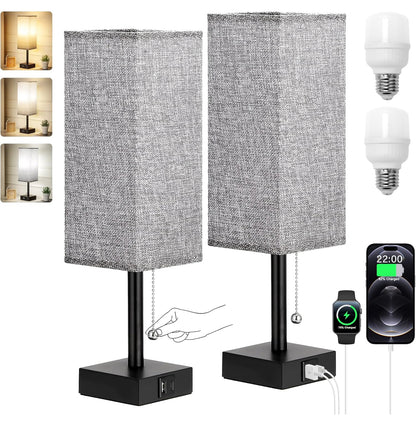 Juego de 2 lámparas de noche, color blanco, 3 temperaturas de color, carga USB, luz nocturna con cadena de tracción 