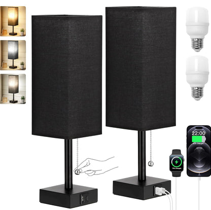 Juego de 2 lámparas de noche, color blanco, 3 temperaturas de color, carga USB, luz nocturna con cadena de tracción 