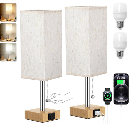 Juego de 2 lámparas de noche, color blanco, 3 temperaturas de color, carga USB, luz nocturna con cadena de tracción 