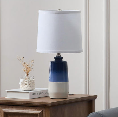 Juego de 2 lámparas de cerámica azul de 20,5 pulgadas para mesita de noche, lámparas de mesa azules para sala de estar, lámparas de mesa costeras para dormitorio 