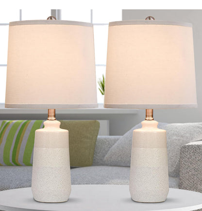 Juego de 2 lámparas de mesa de cerámica de 20.5 pulgadas para dormitorios, juego de 2 lámparas blancas para sala de estar, lámparas de cerámica minimalistas con pantalla de barril blanco, lámparas 