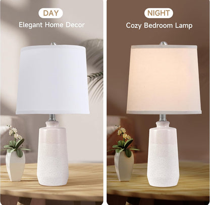 Juego de 2 lámparas de mesa de cerámica de 20.5 pulgadas para dormitorios, juego de 2 lámparas blancas para sala de estar, lámparas de cerámica minimalistas con pantalla de barril blanco, lámparas 