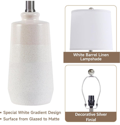 Juego de 2 lámparas de mesa de cerámica de 20.5 pulgadas para dormitorios, juego de 2 lámparas blancas para sala de estar, lámparas de cerámica minimalistas con pantalla de barril blanco, lámparas 