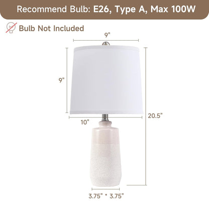 Juego de 2 lámparas de mesa de cerámica de 20.5 pulgadas para dormitorios, juego de 2 lámparas blancas para sala de estar, lámparas de cerámica minimalistas con pantalla de barril blanco, lámparas 