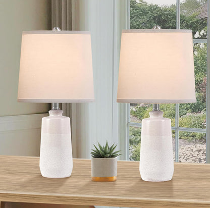 Juego de 2 lámparas de mesa de cerámica de 20.5 pulgadas para dormitorios, juego de 2 lámparas blancas para sala de estar, lámparas de cerámica minimalistas con pantalla de barril blanco, lámparas 